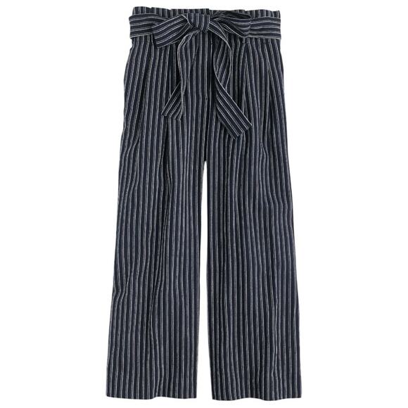 J. Crew Point Sur Women’s Size 6 Navy Blue White Striped Linen Paperbag Pants - Picture 1 of 12